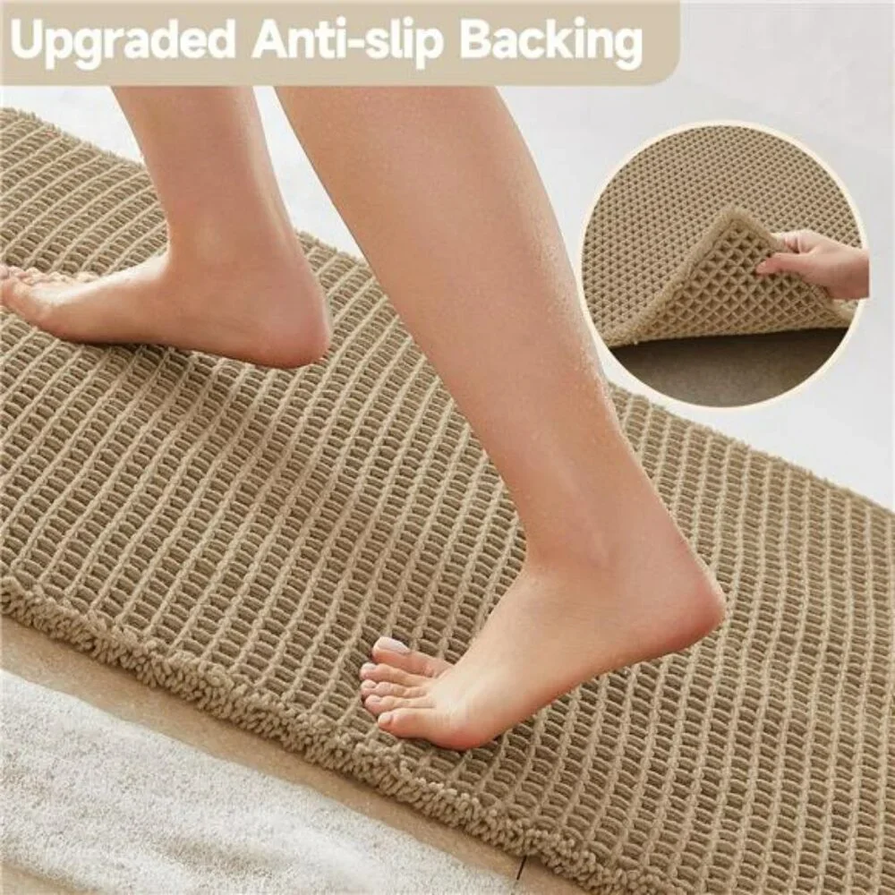 Khaki Waffle Bath Mat 30x20 Boho Bathroom Rug Non Slip Absorbent Quick Dry Washa